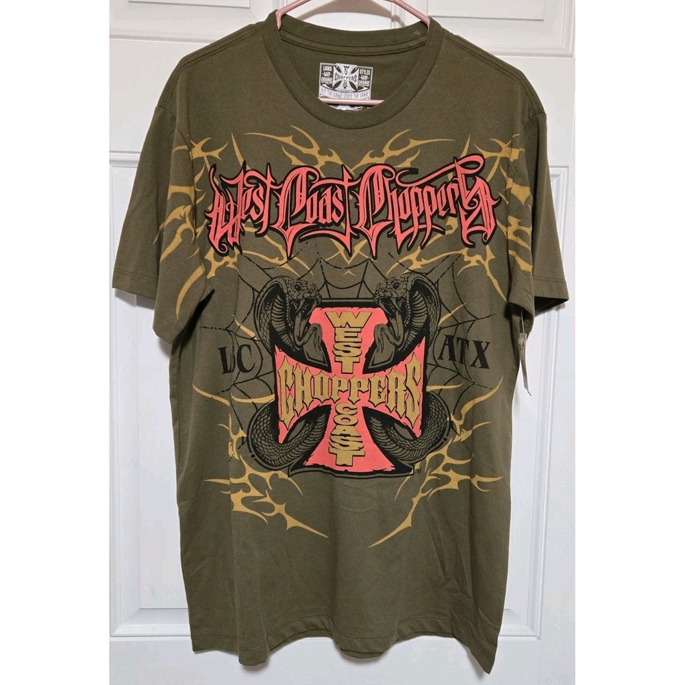 West Coast Choppers‎ T-Shirt Mens Size Large Army Green NEW NWT Big Graphic